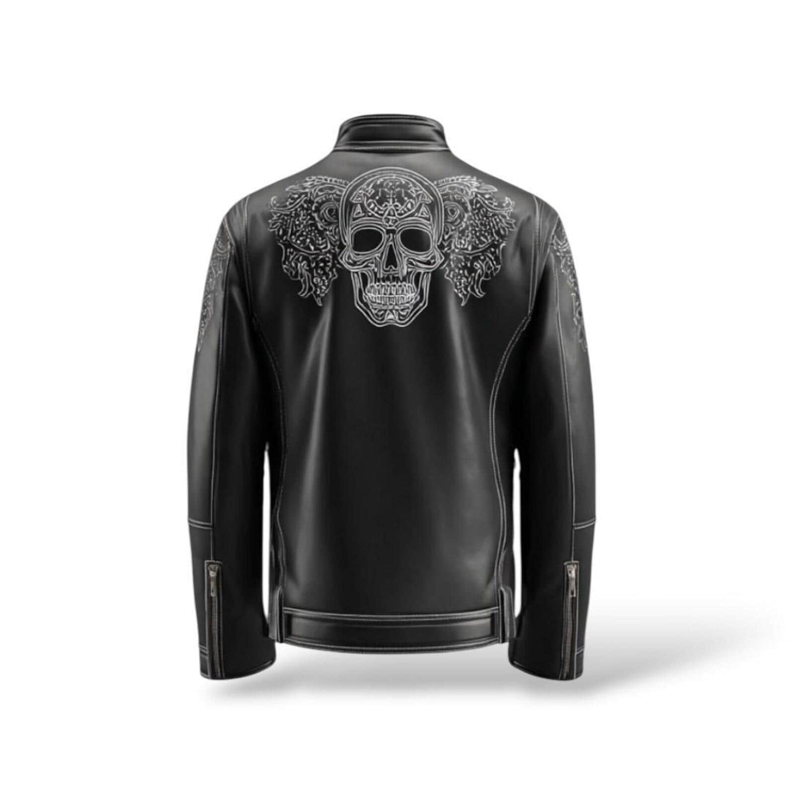 Men's Skull Print Leather Cafe Racer Biker Jacket