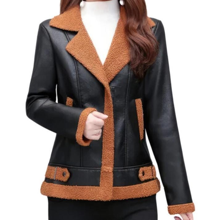Women Quilted Sheepskin Handmade Jacket - Erdem Stylish Sherpa Fur Lining Jacket