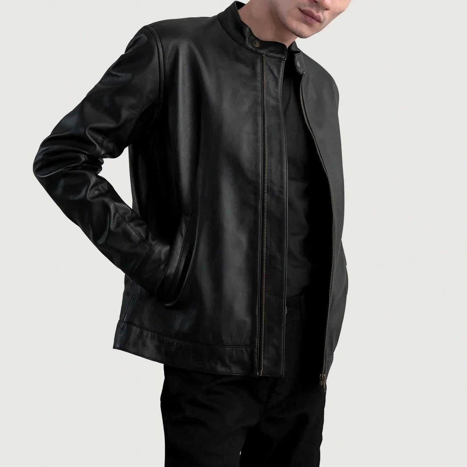 Handmade Black Sheep Leather Biker Jacket - Erdem Style Bomber