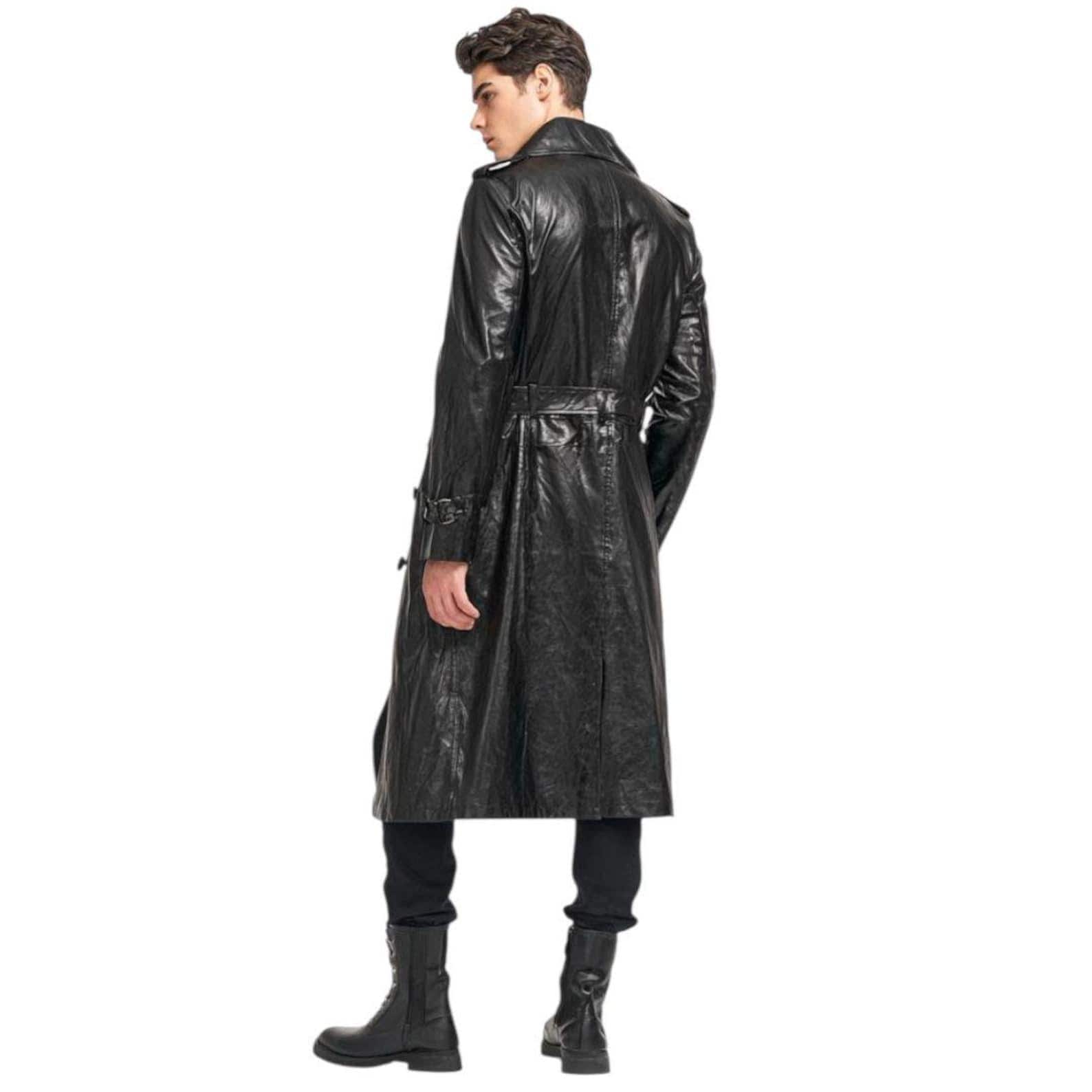 Genuine Leather Long Trench Coat: Gothic Steampunk Duster Jacket