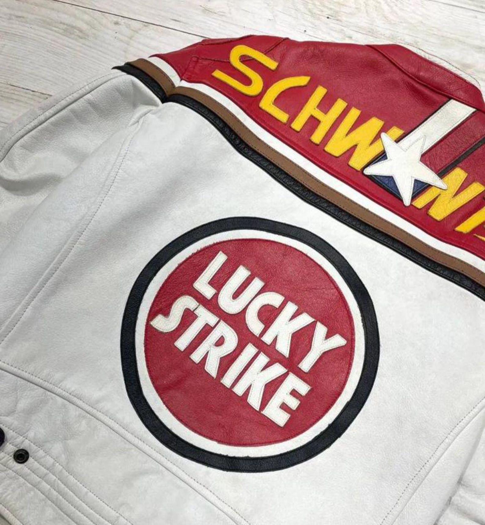 Lucky Strike Racing Leather Jacket: Handmade MotoGP Biker Coat