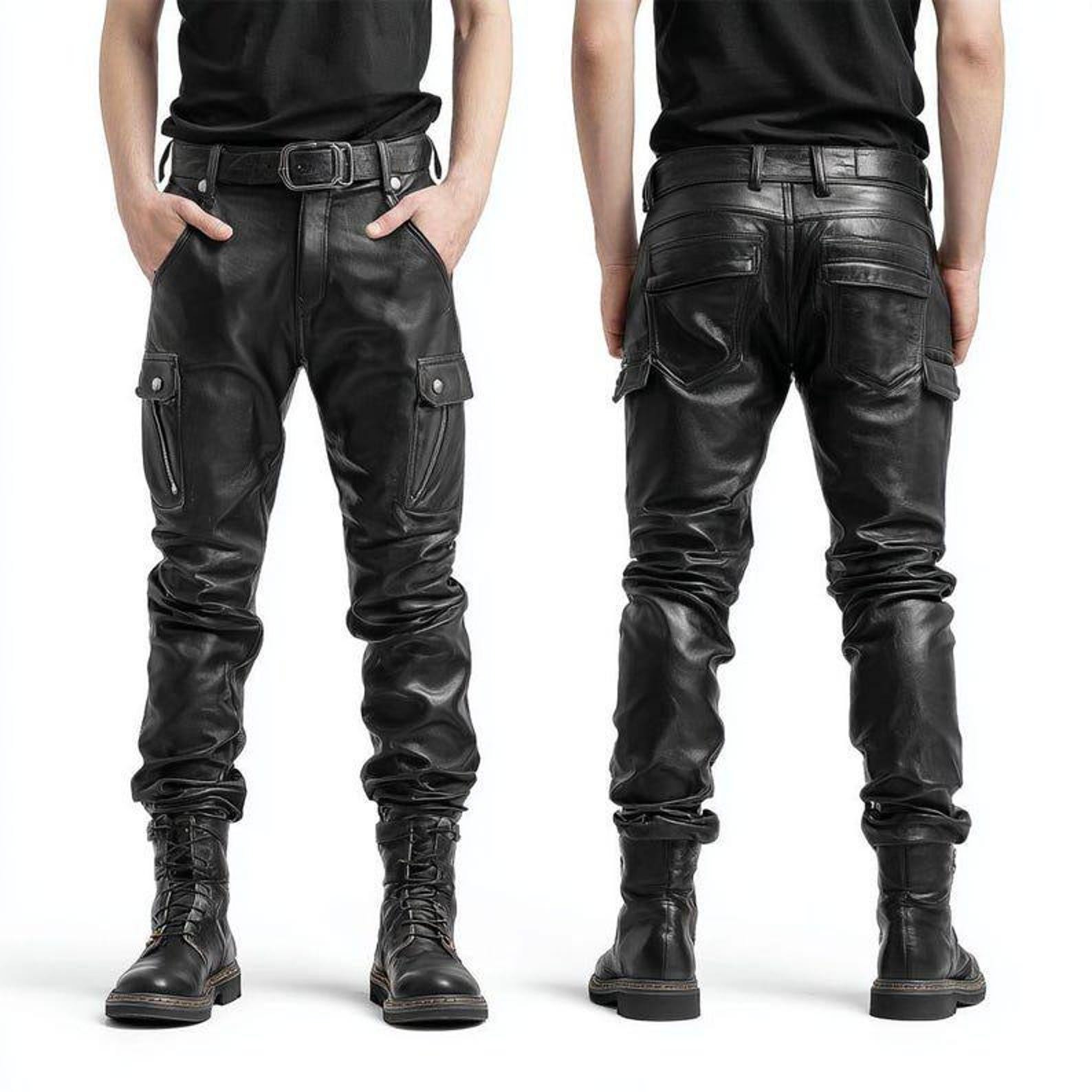 Cafe Racer Biker Trousers for Men - Maier's Style Black Leather Motorcycle Pants