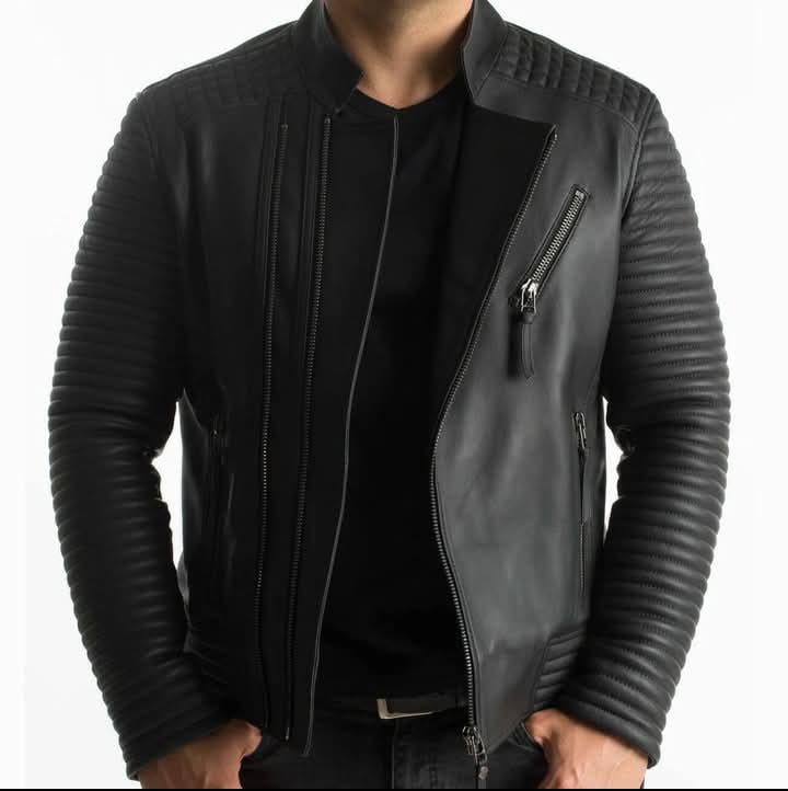 Handmade Black Sheepskin Leather Jacket: Maier's Biker Style