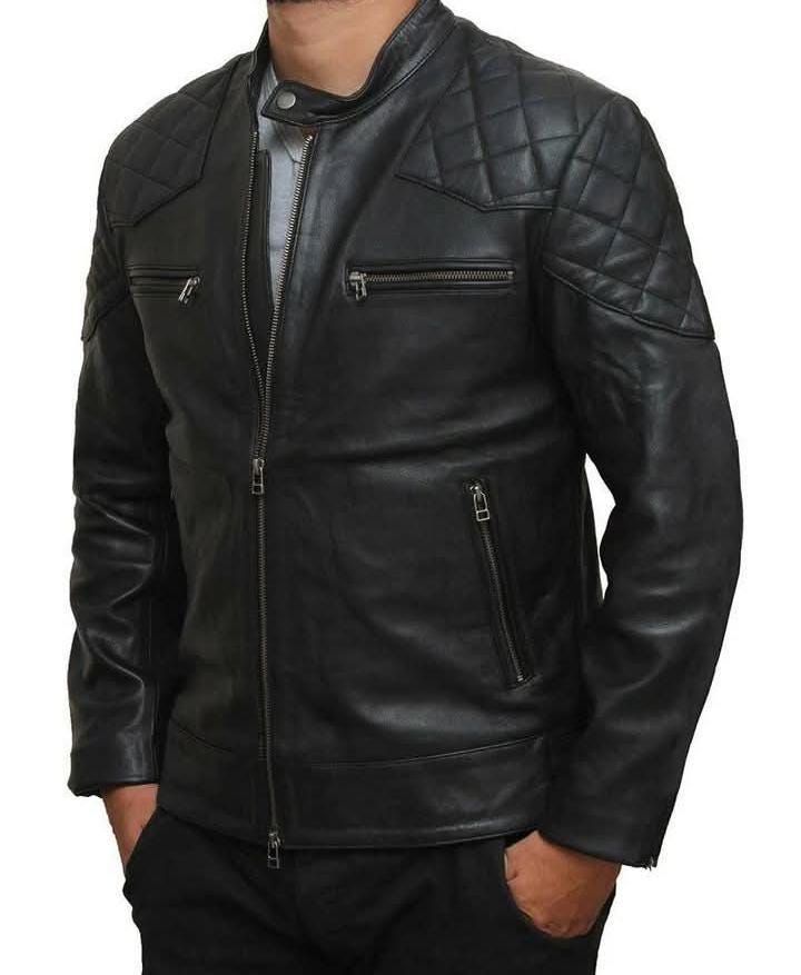 Handmade Black Sheep Leather Biker Jacket: Erdem Style, Quilted Lining