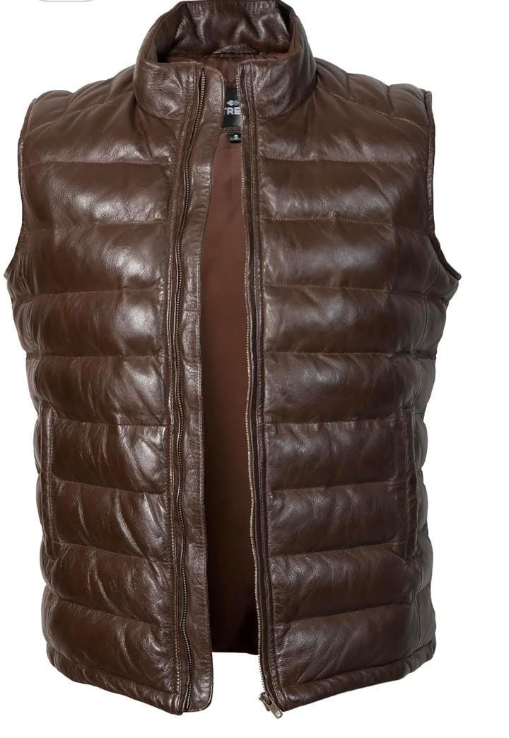 Handmade Sheepskin Leather Biker Vest: Quilted Puffer Style