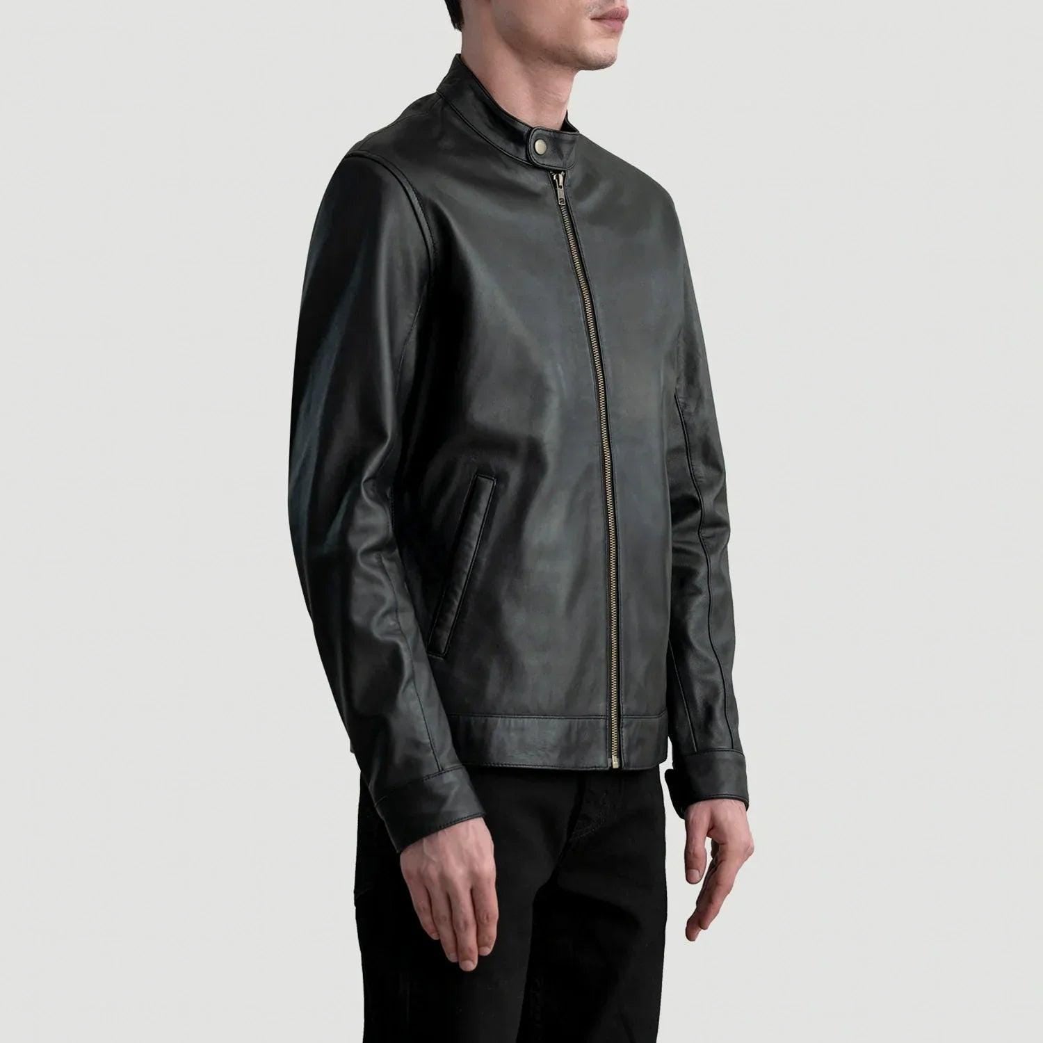 Handmade Black Sheep Leather Biker Jacket - Erdem Style Bomber
