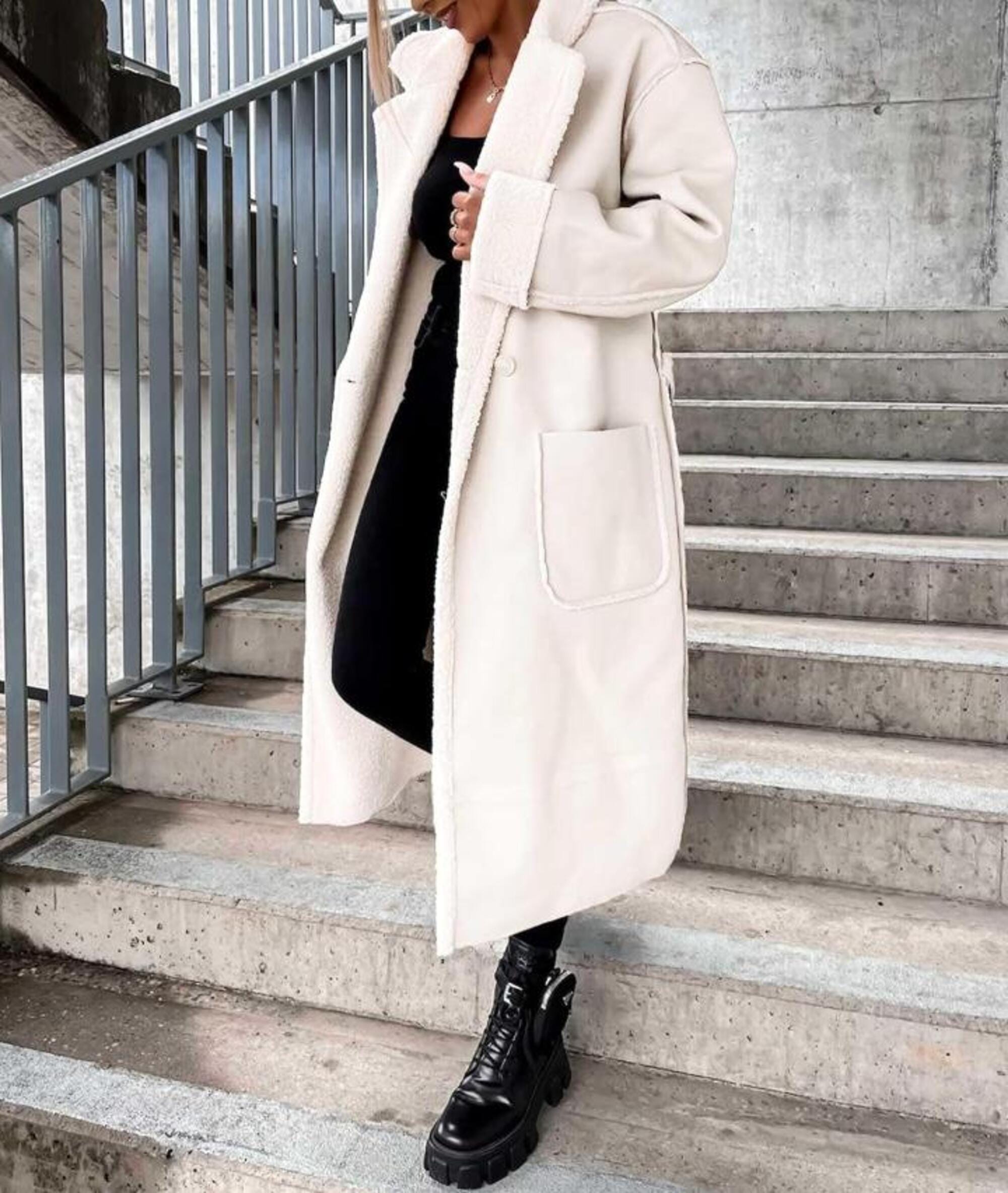 Handmade Sheepskin Sherpa Trench Coat: Stylish Women's Fur-Lined Leather Coat