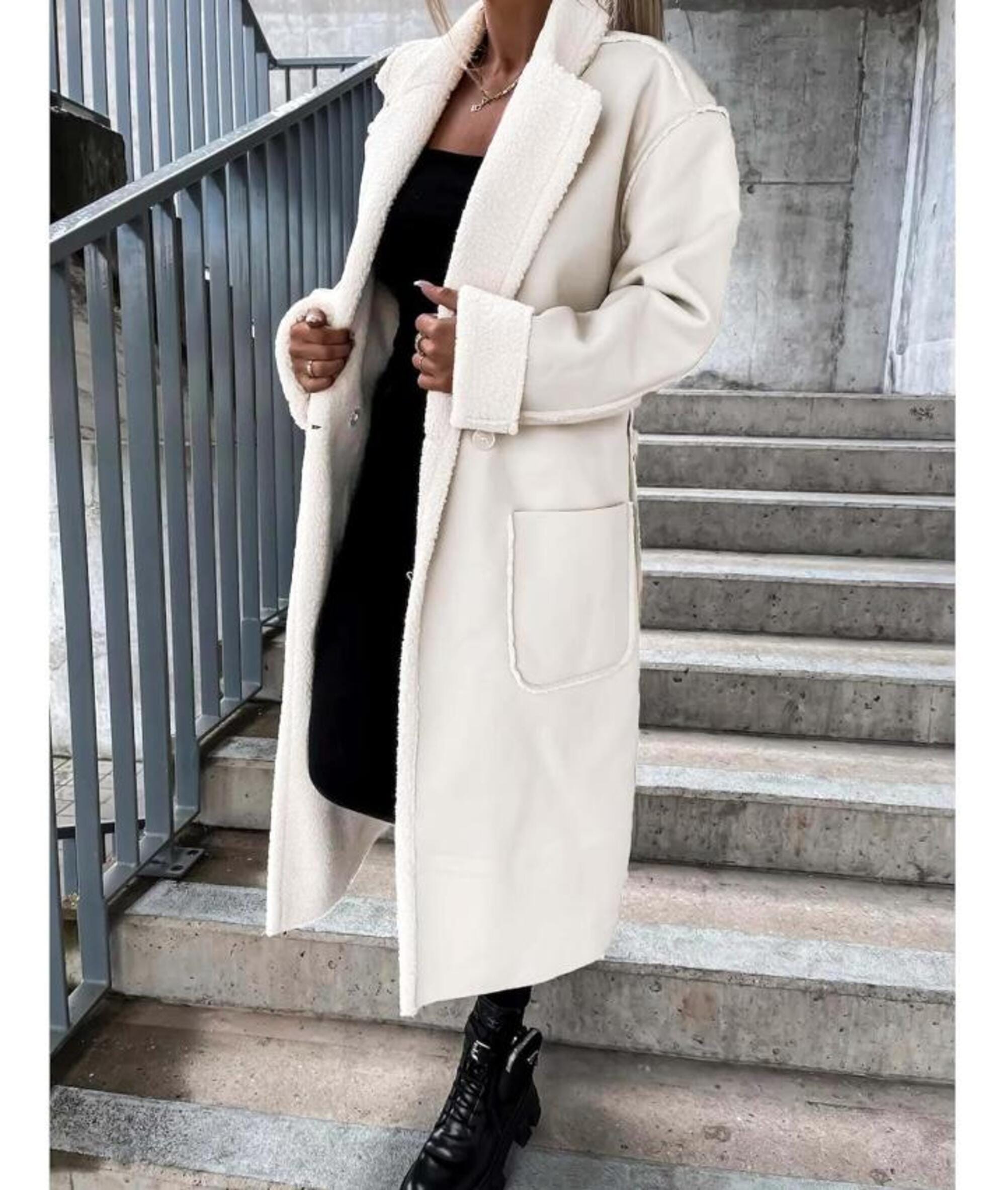 Handmade Sheepskin Sherpa Trench Coat: Stylish Women's Fur-Lined Leather Coat