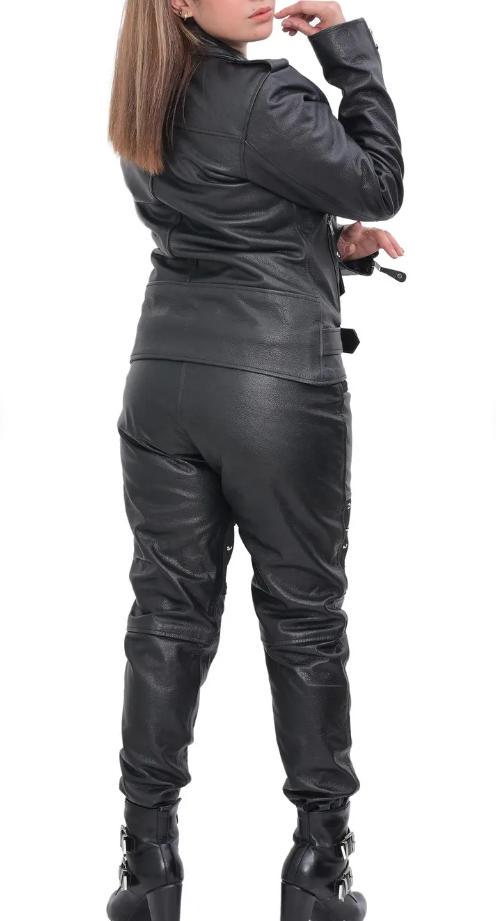 Handmade Black Leather Motorcycle Suit: Women's Biker Jacket & Pant