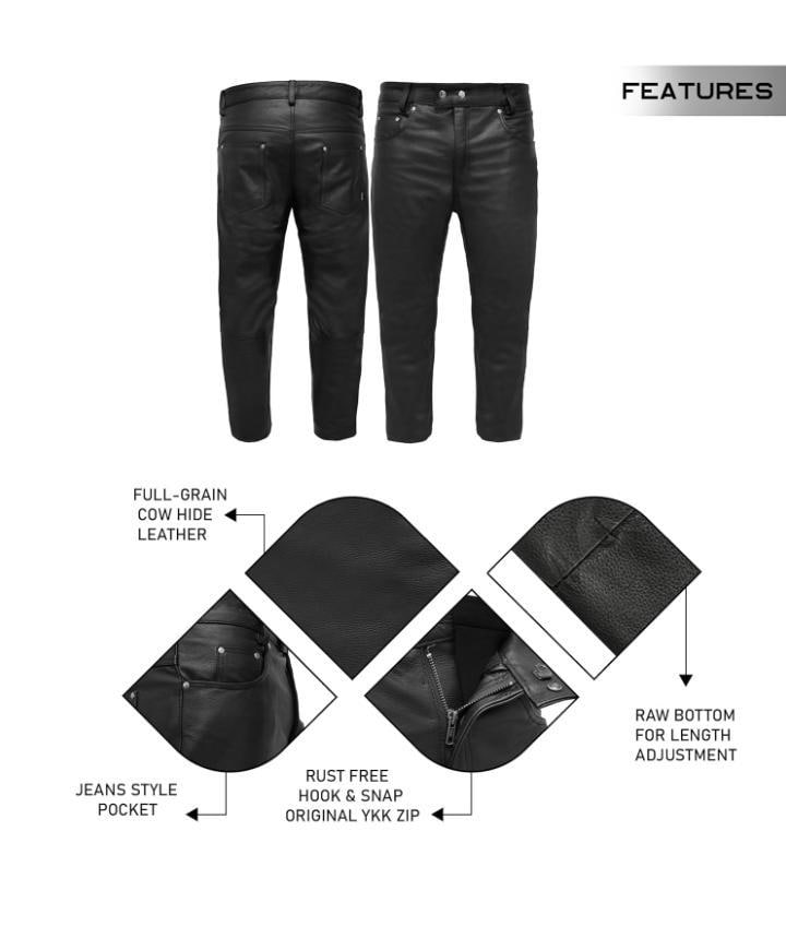 Handmade Cowhide Leather Biker Trousers: Slim Fit Western Style