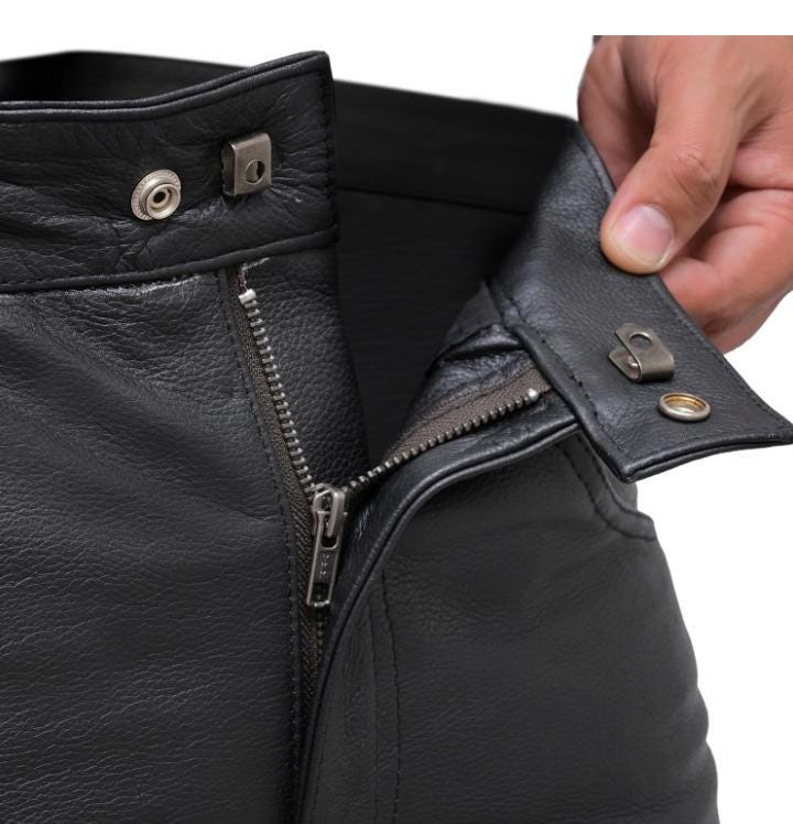 Handmade Cowhide Leather Biker Trousers: Slim Fit Western Style