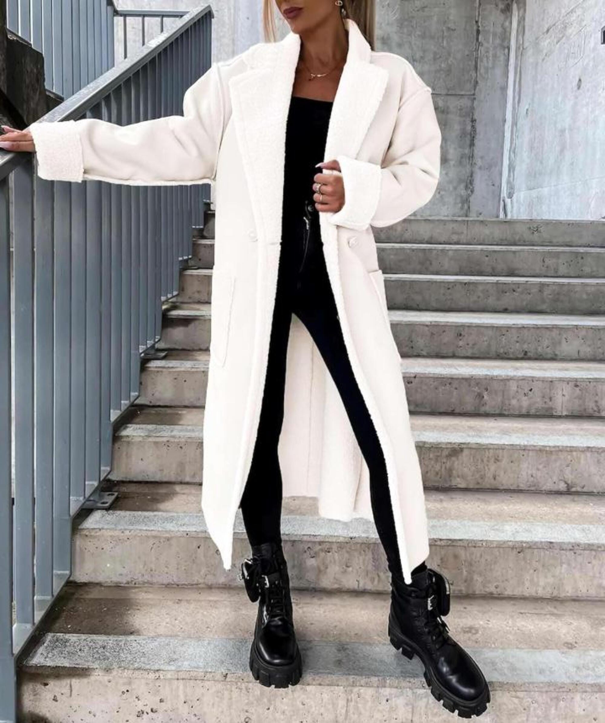 Handmade Sheepskin Sherpa Trench Coat: Stylish Women's Fur-Lined Leather Coat