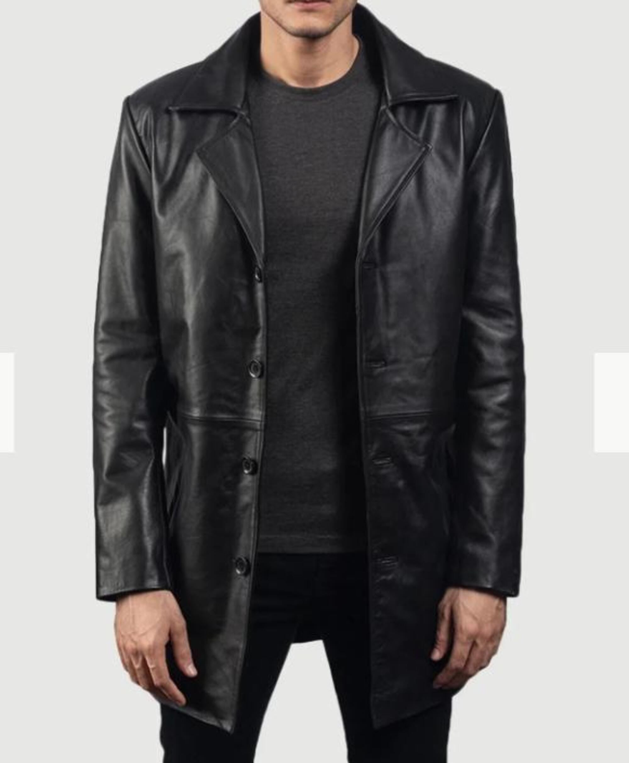 Handmade Black Sheepskin Longcoat for Men - Erdem Modern Versatile Longcoat