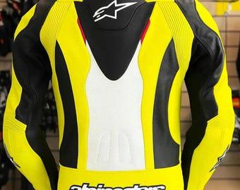 Handmade Cowhide Leather Motorcycle Jacket: Alpinestars Biker Racing