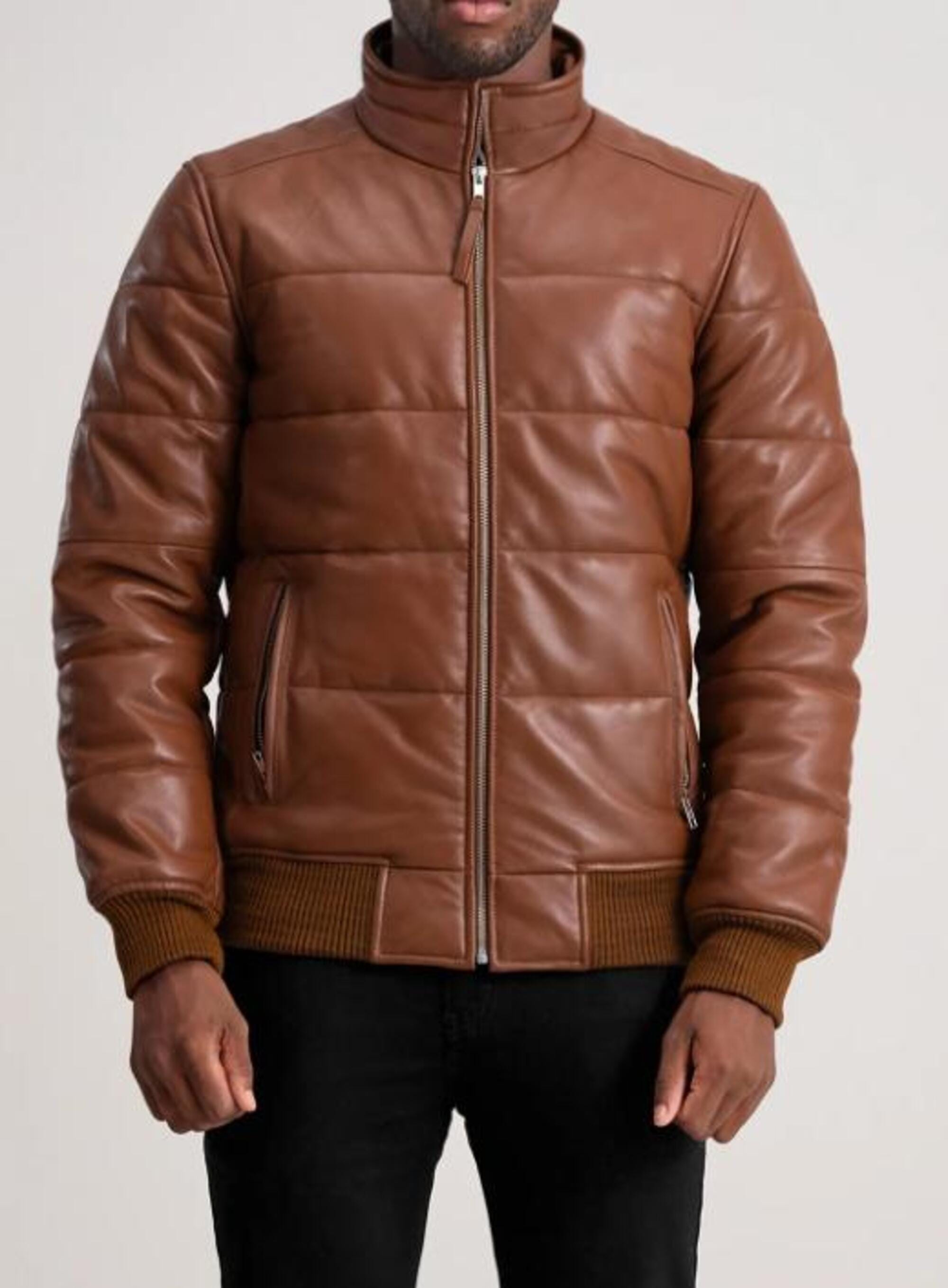 Handmade Sheepskin Leather Puffer Biker Jacket for Men - Erdem Style