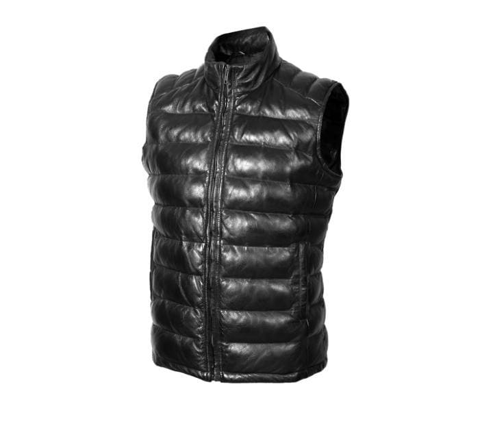 Handmade Sheepskin Leather Biker Vest: Quilted Puffer Style