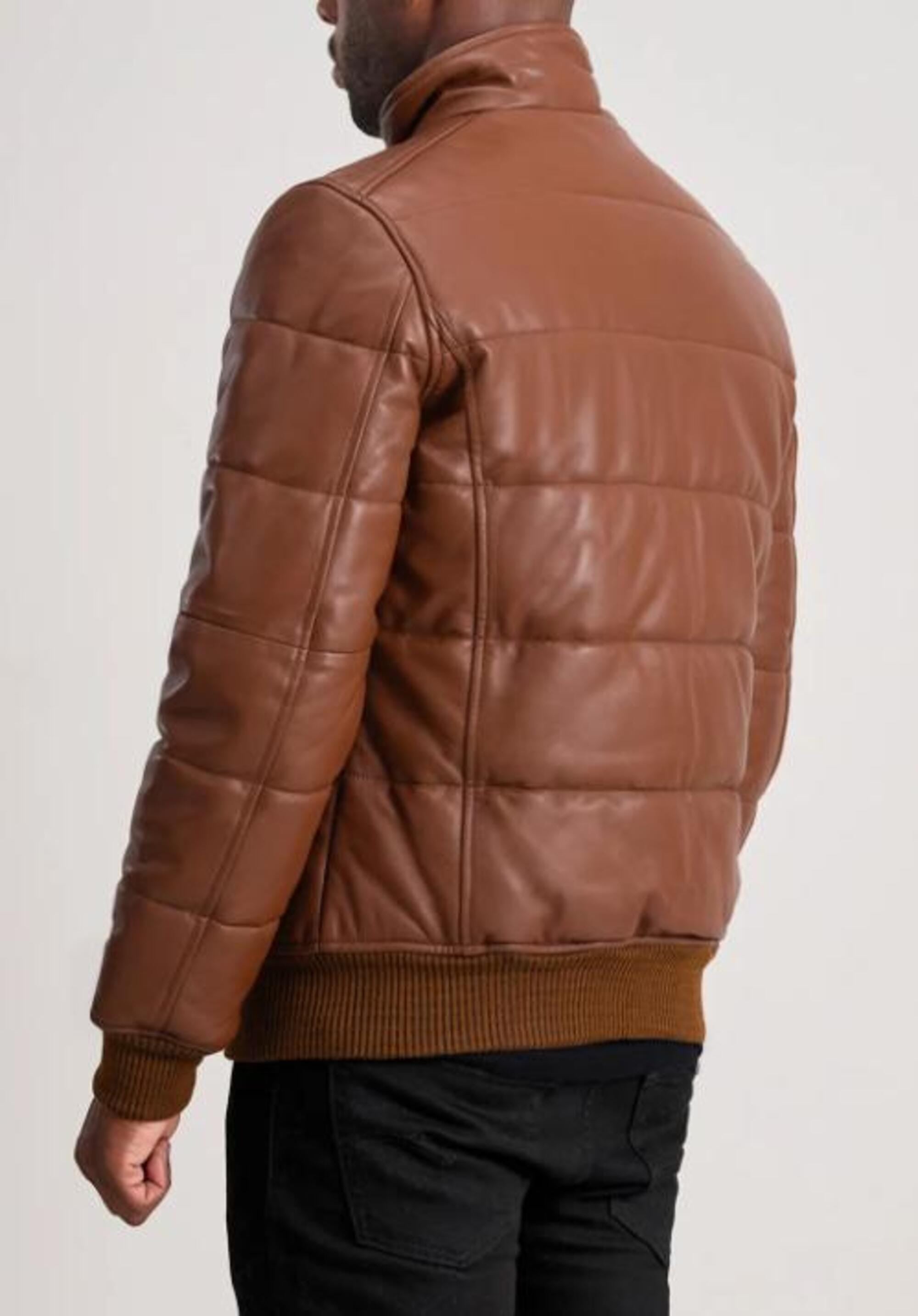 Handmade Sheepskin Leather Puffer Biker Jacket for Men - Erdem Style