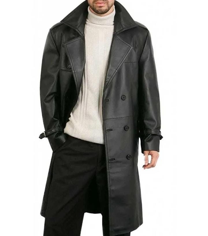 Modern Versatile Trenchcoat for Men - Maier's Stylish Handmade Black Sheepskin Trench Coat