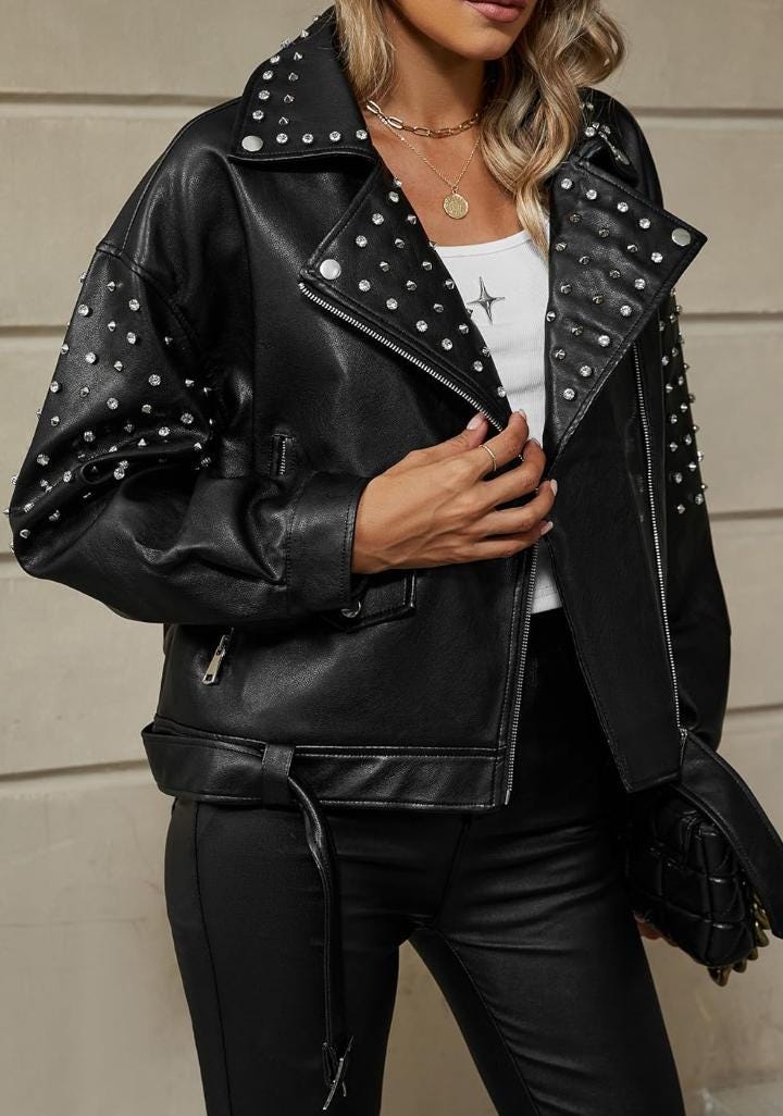 Handmade Studded Leather Biker Jacket: Gold & Silver Spikes