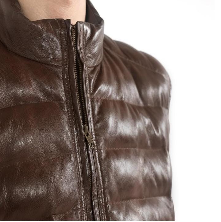 Handmade Sheepskin Leather Biker Vest: Quilted Puffer Style
