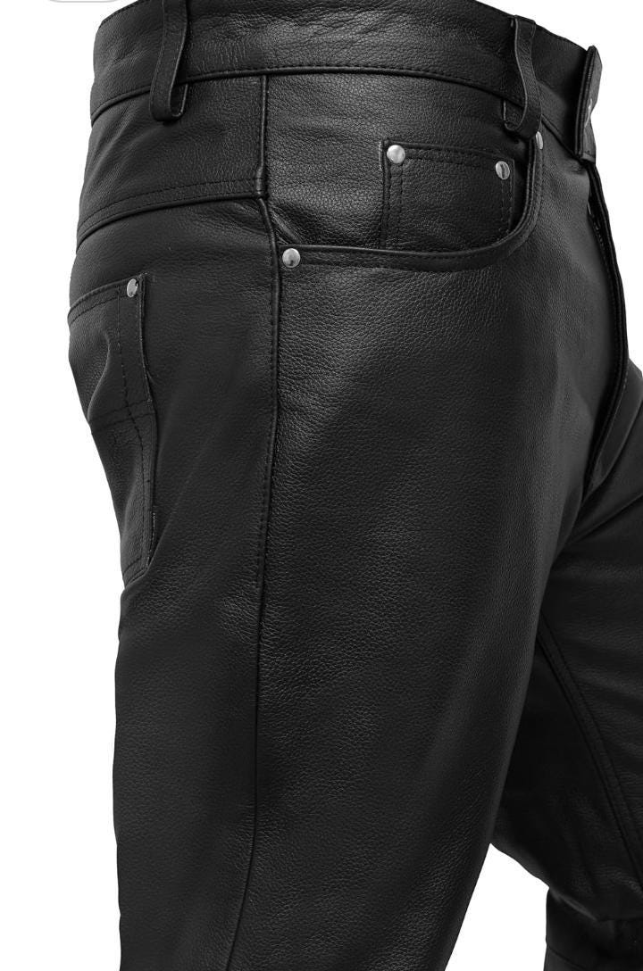 Handmade Cowhide Leather Biker Trousers: Slim Fit Western Style