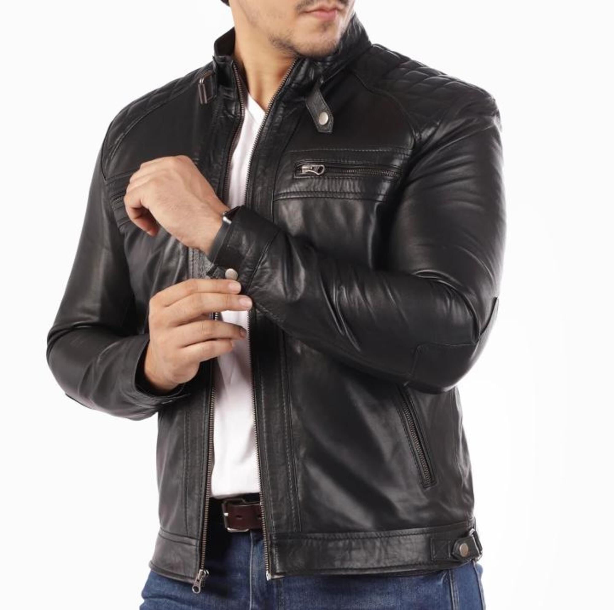 Men’s Classic Handmade Genuine Leather Bomber Jacket - Erdem Vintage Style Outerwear with Pockets