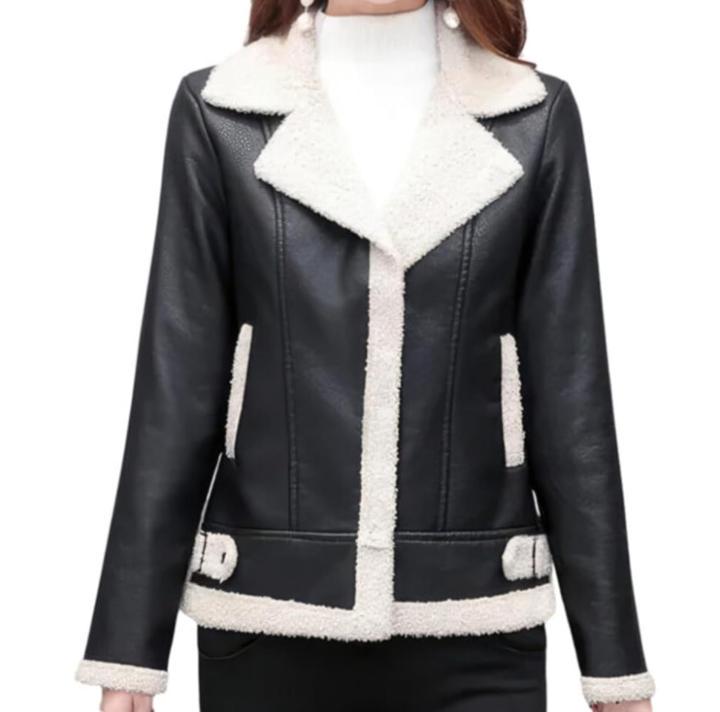 Women Quilted Sheepskin Handmade Jacket - Erdem Stylish Sherpa Fur Lining Jacket