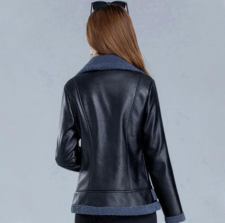 Women Quilted Sheepskin Handmade Jacket - Erdem Stylish Sherpa Fur Lining Jacket