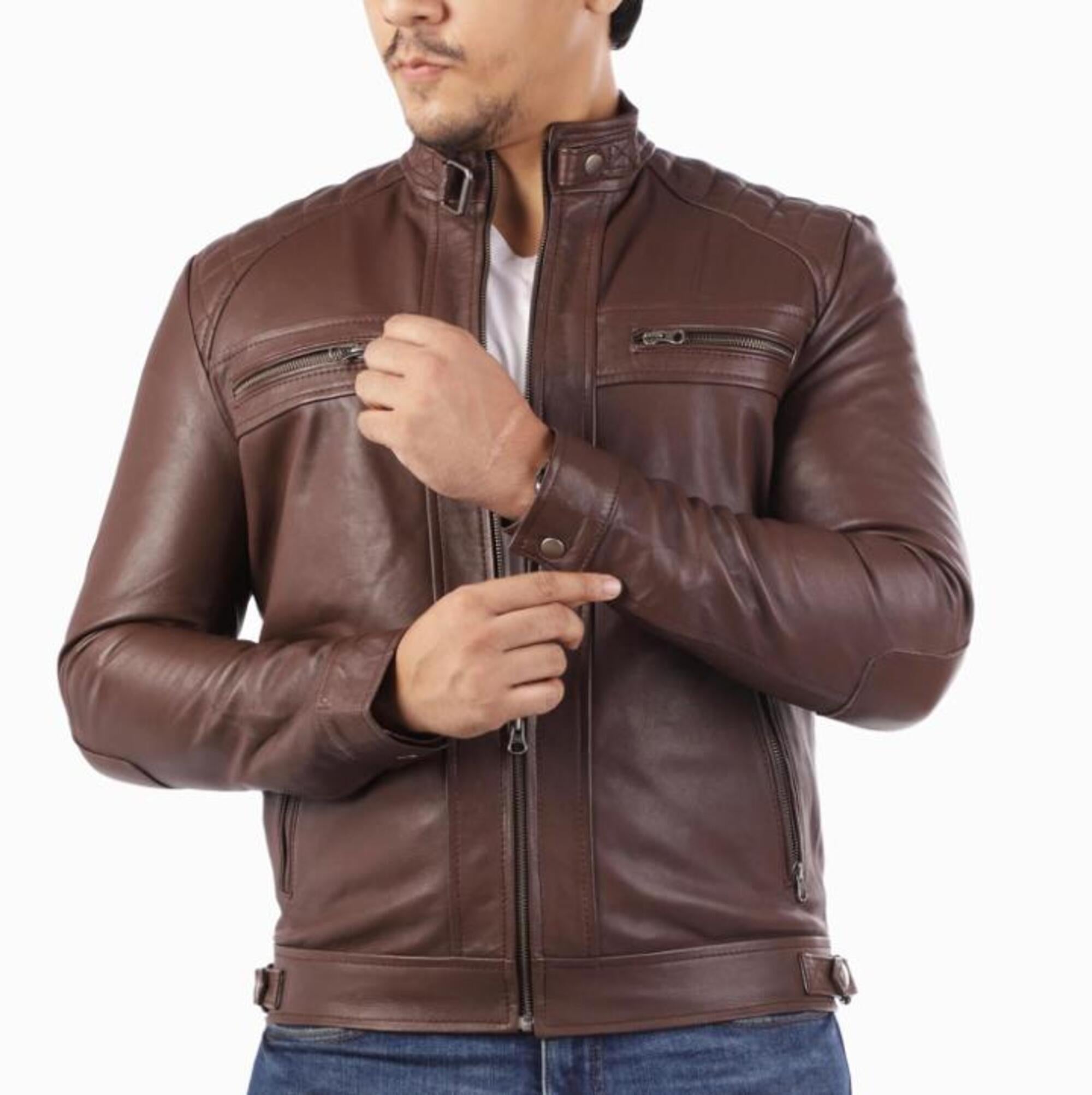 Men’s Classic Handmade Genuine Leather Bomber Jacket - Erdem Vintage Style Outerwear with Pockets