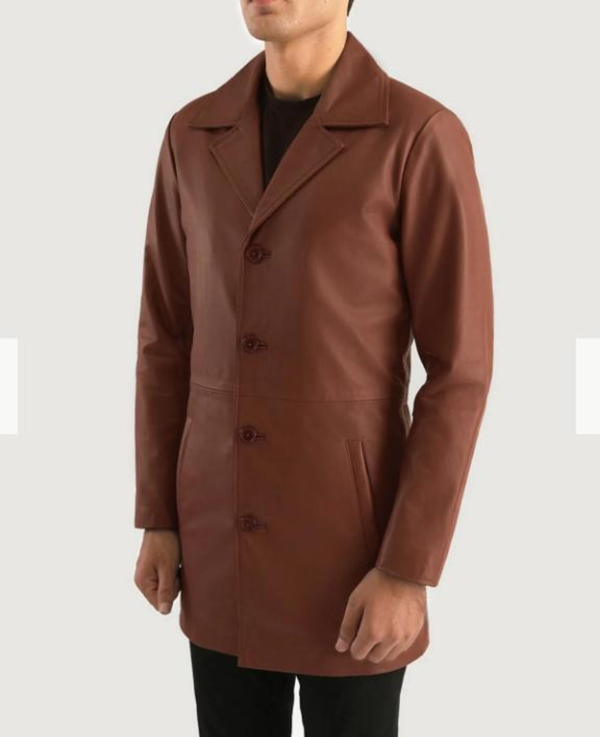 Handmade Black Sheepskin Longcoat for Men - Erdem Modern Versatile Longcoat