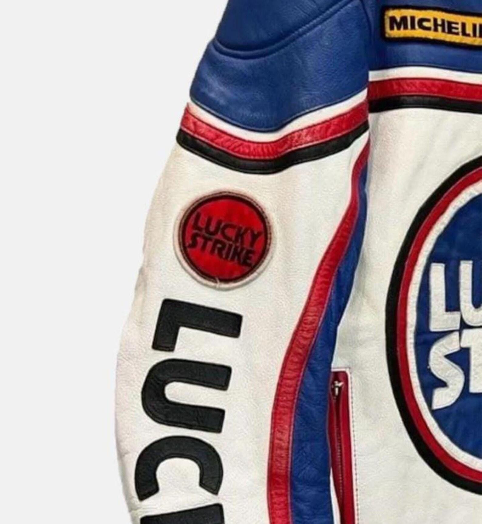 Lucky Strike Racing Leather Jacket: Handmade Cowhide MotoGP Biker Coat