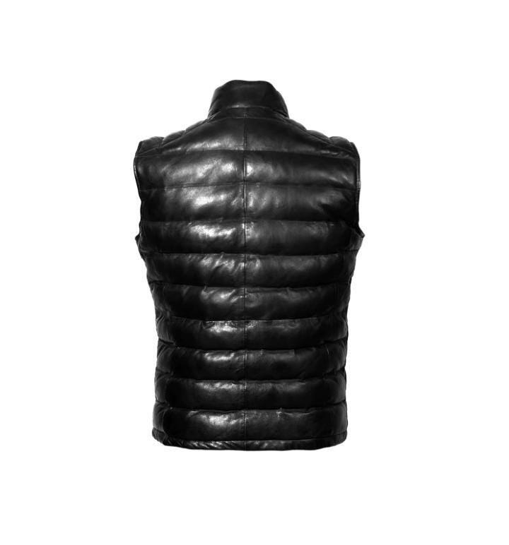 Handmade Sheepskin Leather Biker Vest: Quilted Puffer Style