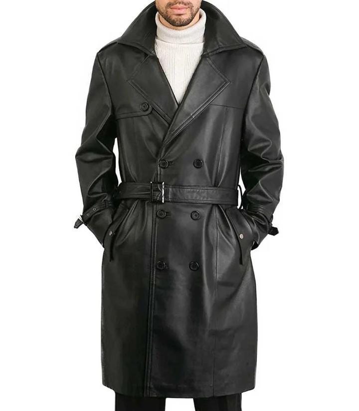 Modern Versatile Trenchcoat for Men - Maier's Stylish Handmade Black Sheepskin Trench Coat