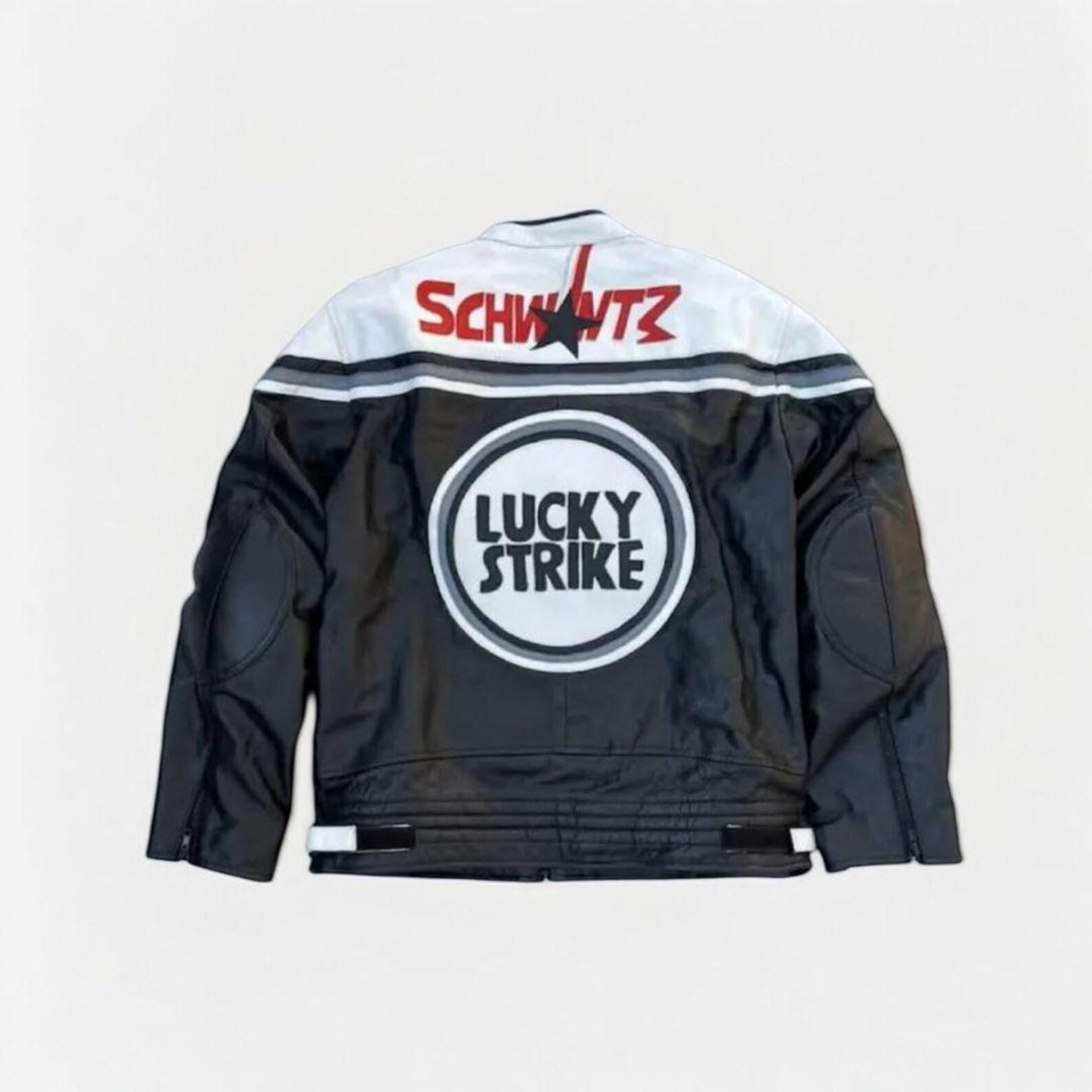 Lucky Strike Racing Leather Jacket: Vintage MotoGP Motorcycle Coat