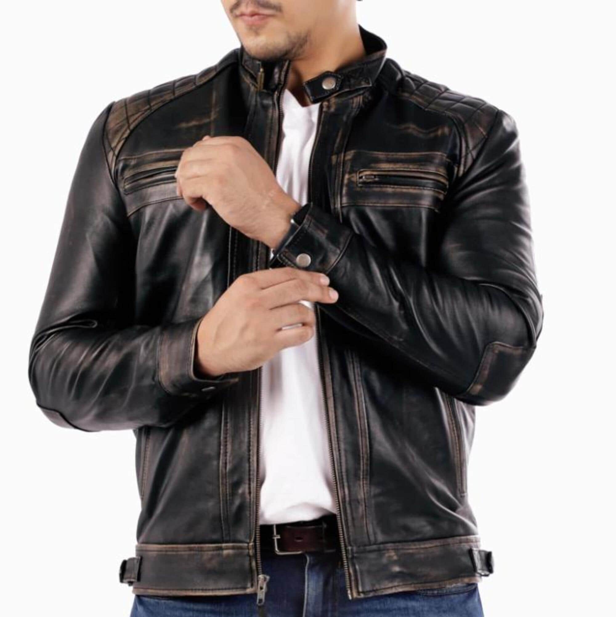 Men’s Classic Handmade Genuine Leather Bomber Jacket - Erdem Vintage Style Outerwear with Pockets