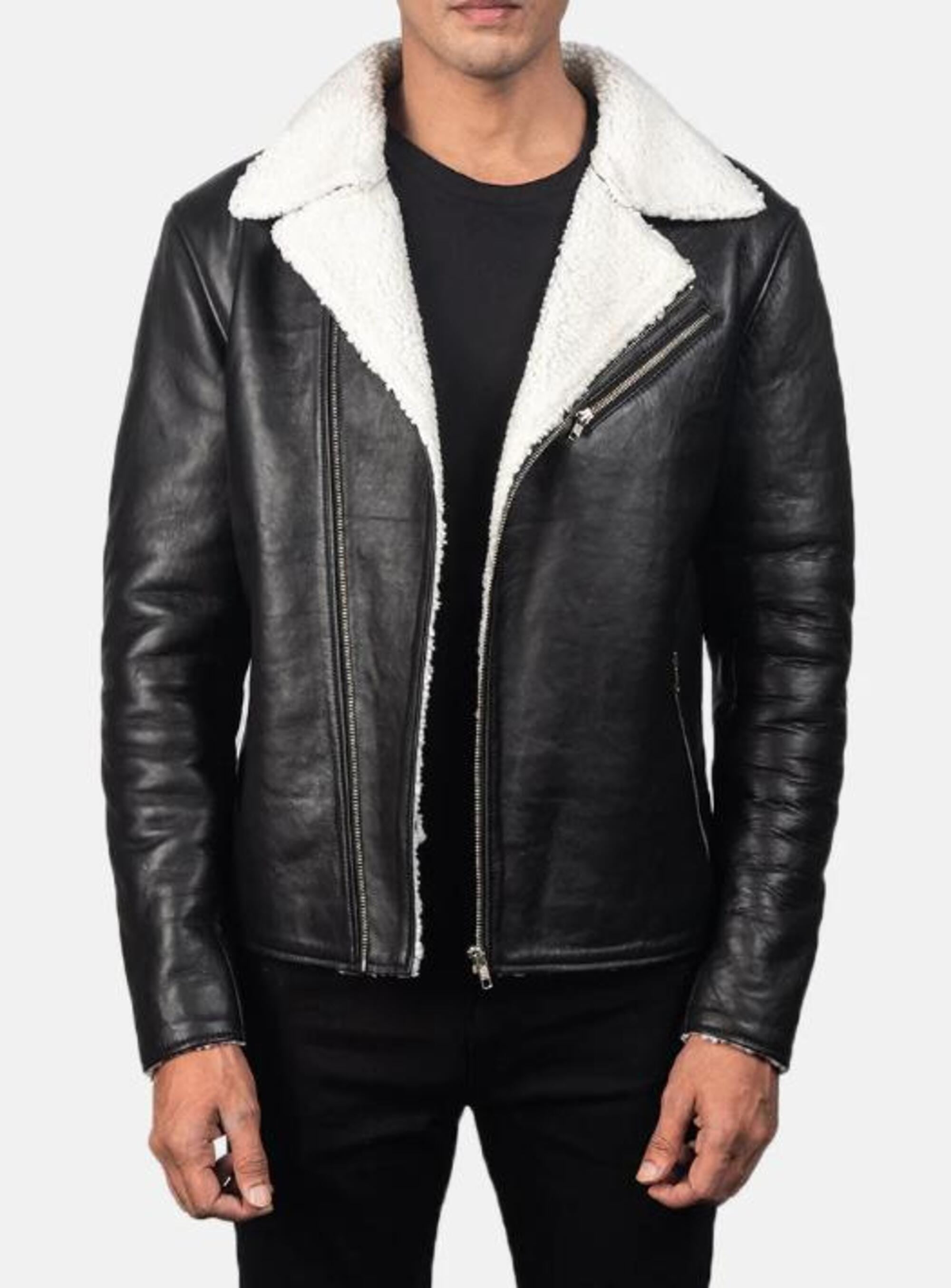 Men's Real Leather Bomber Jacket with Faux Fur Collar – Erdem Winter Stylish Warm Outerwear