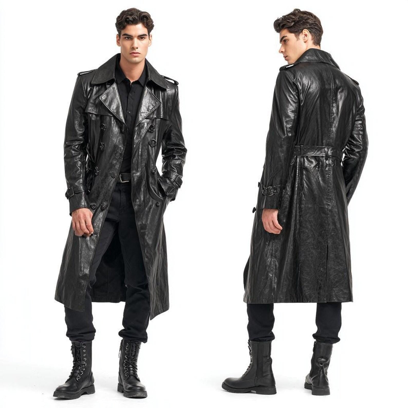 Genuine Leather Long Trench Coat: Gothic Steampunk Duster Jacket
