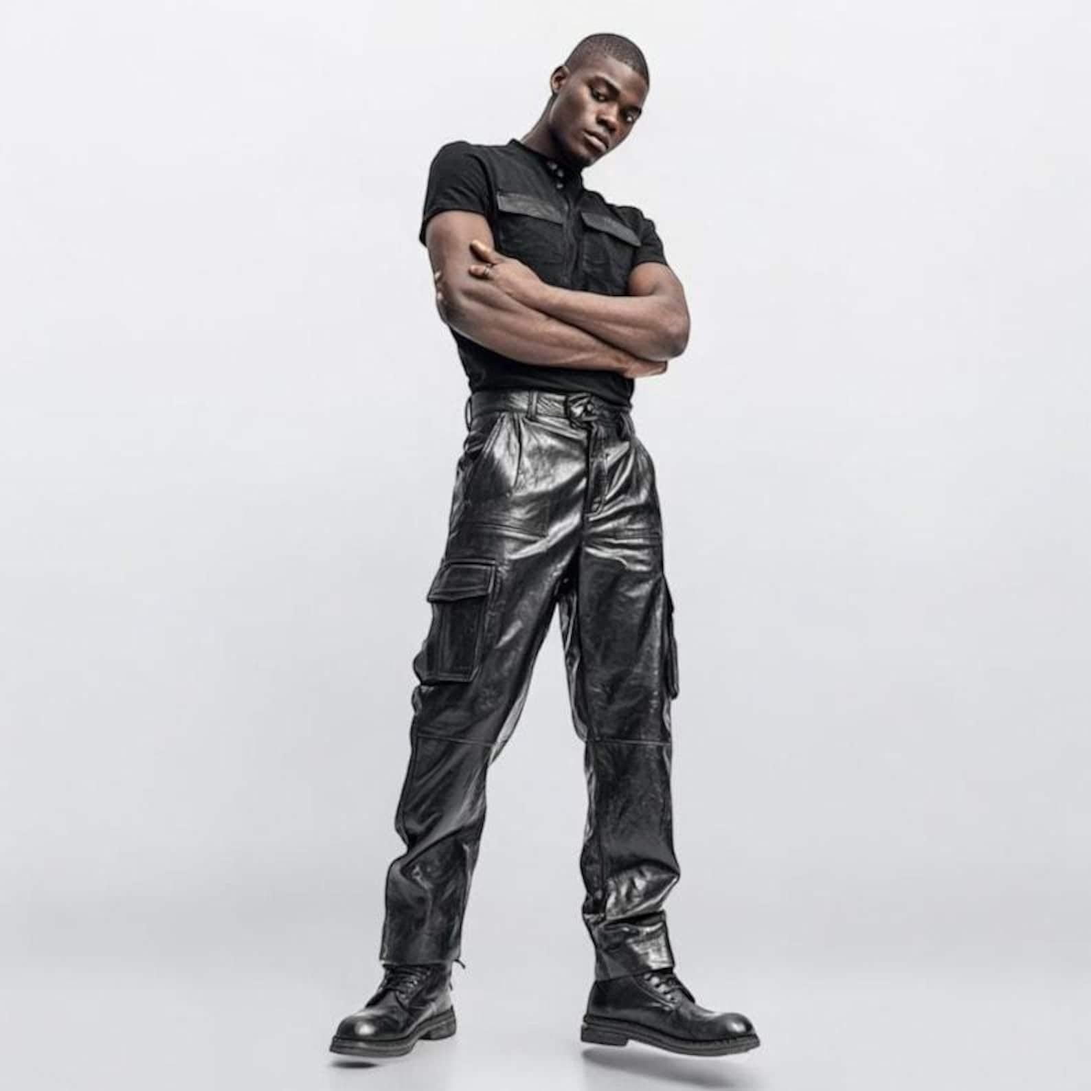 Slim Fit Cowhide Leather Motorcycle Pants: Black Biker Trousers