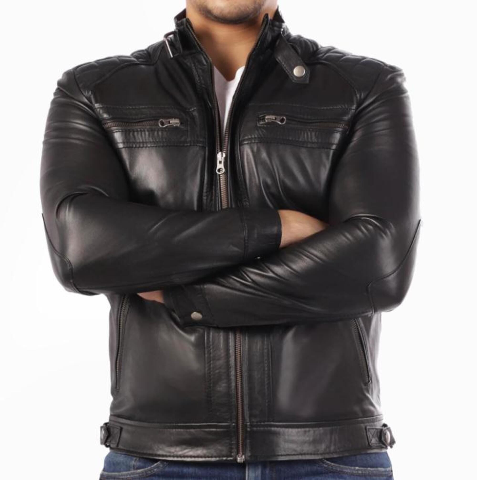 Men’s Classic Handmade Genuine Leather Bomber Jacket - Erdem Vintage Style Outerwear with Pockets