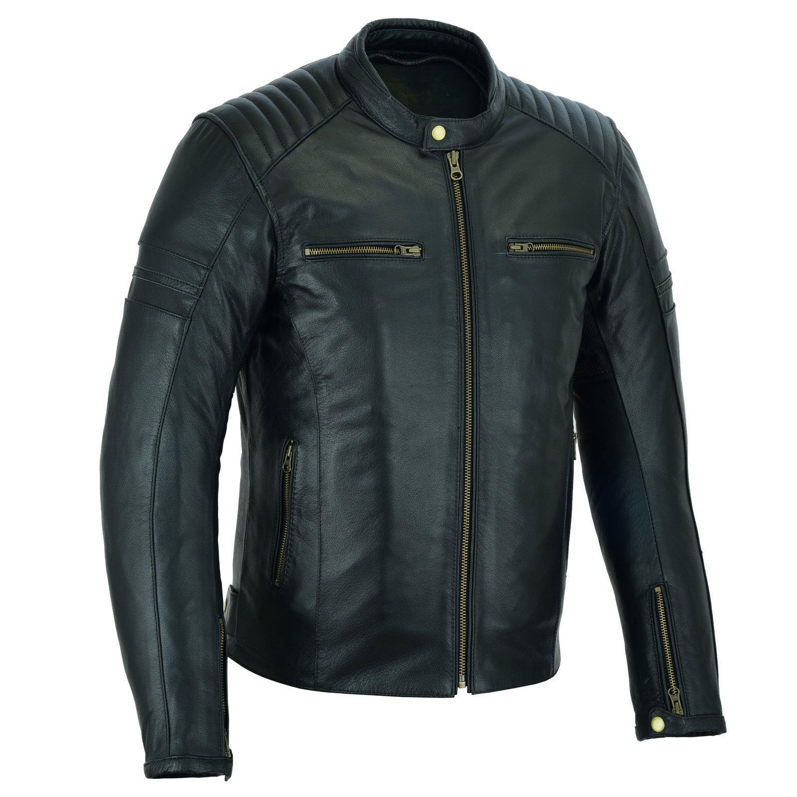 Handmade CE Armored Black Leather Cafe Racer Motorcycle Jacket