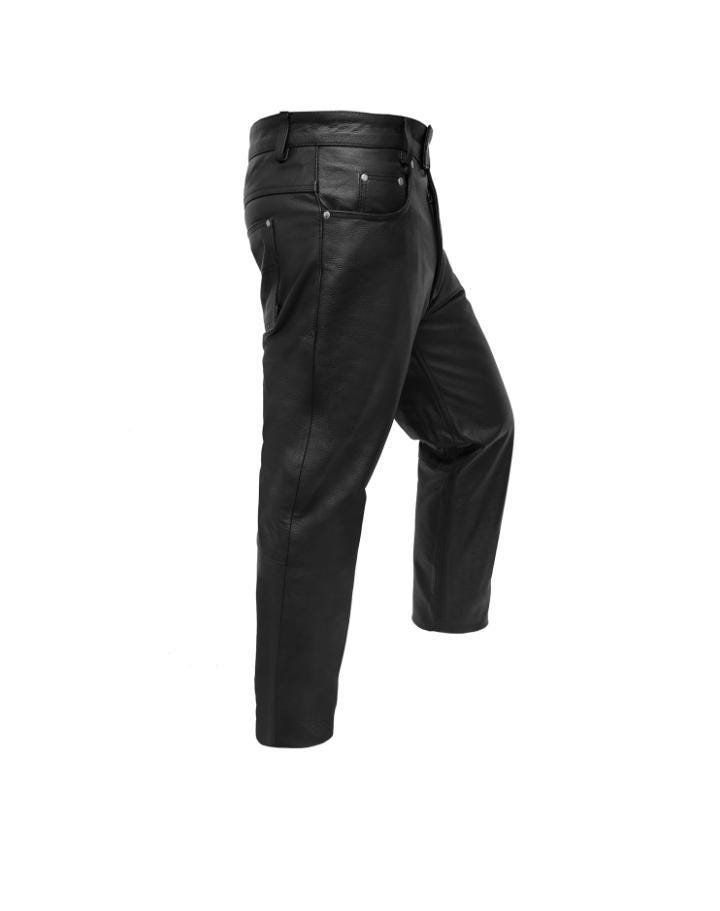 Handmade Cowhide Leather Biker Trousers: Slim Fit Western Style