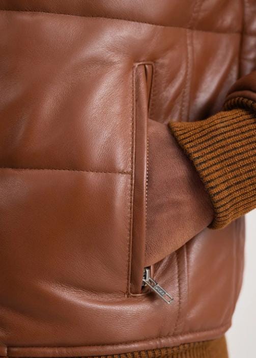 Handmade Sheepskin Leather Puffer Biker Jacket for Men - Erdem Style