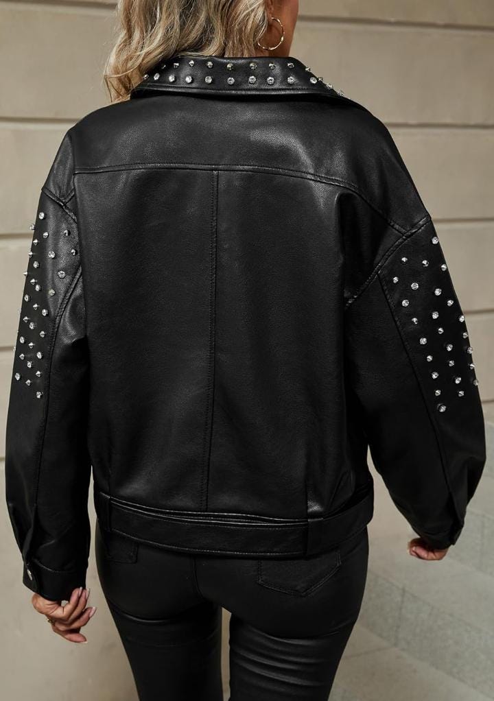 Handmade Studded Leather Biker Jacket: Gold & Silver Spikes