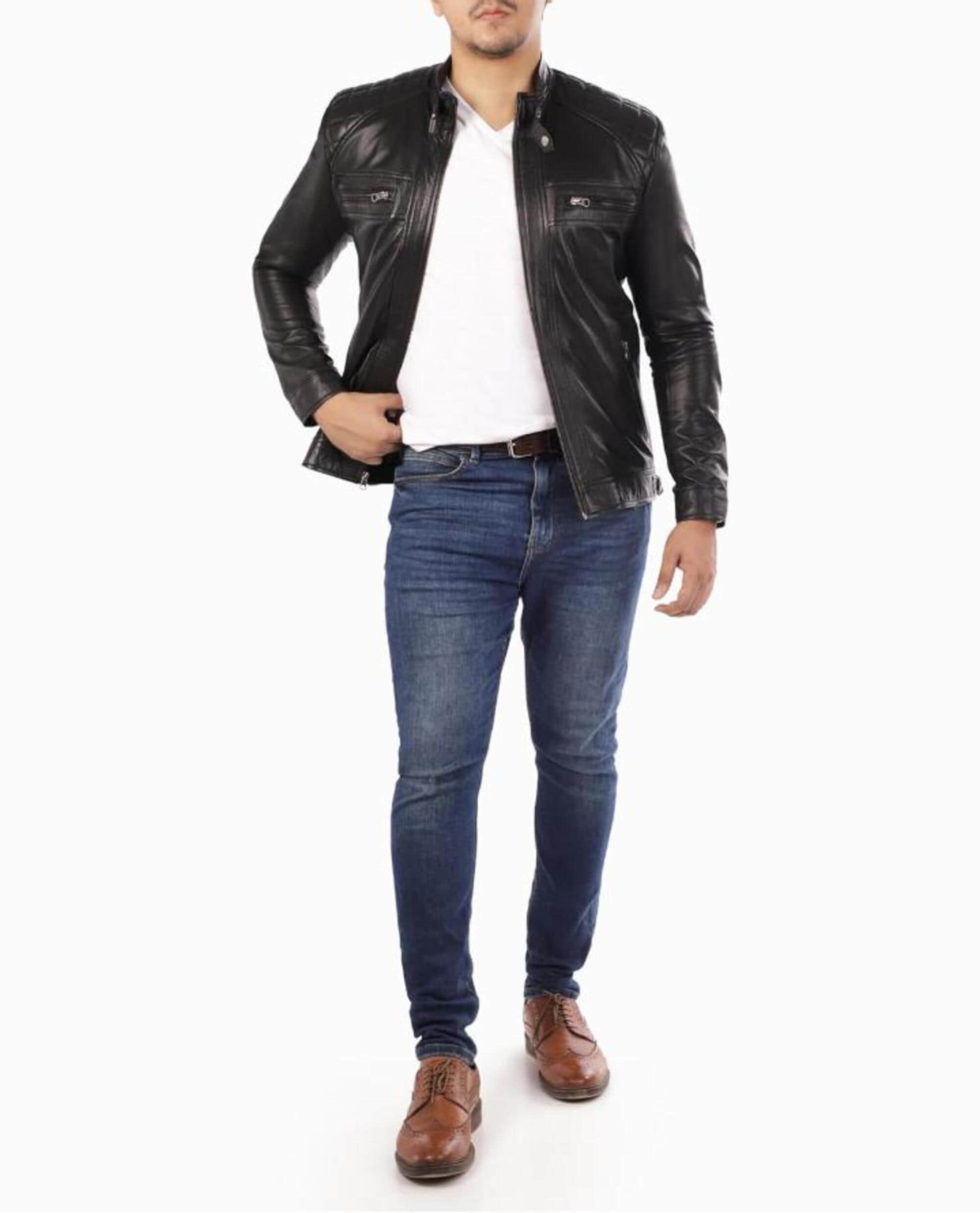 Men’s Classic Handmade Genuine Leather Bomber Jacket - Erdem Vintage Style Outerwear with Pockets