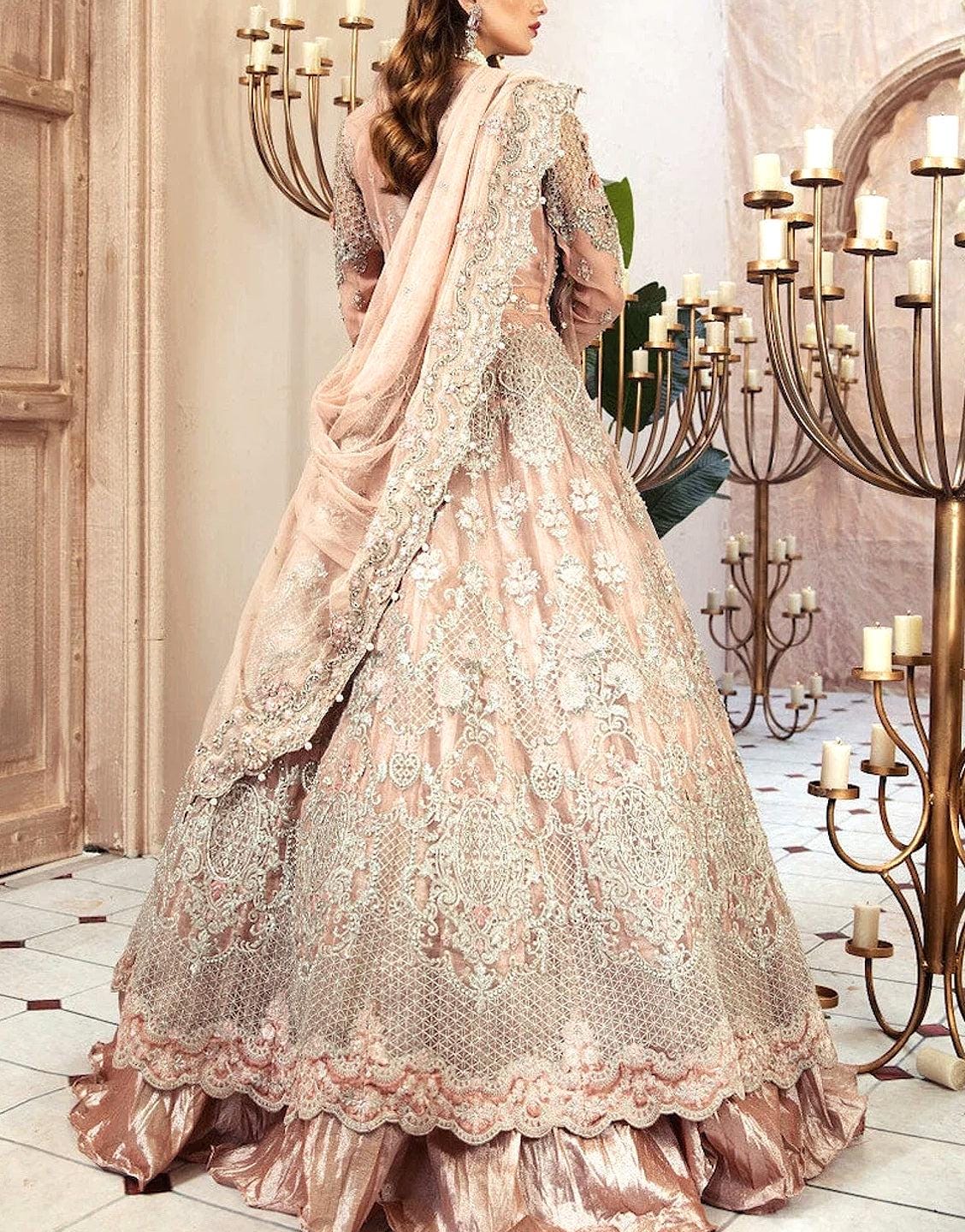 Peach Bridal Gown | Embroidered Net Maxi Dress with Dupatta