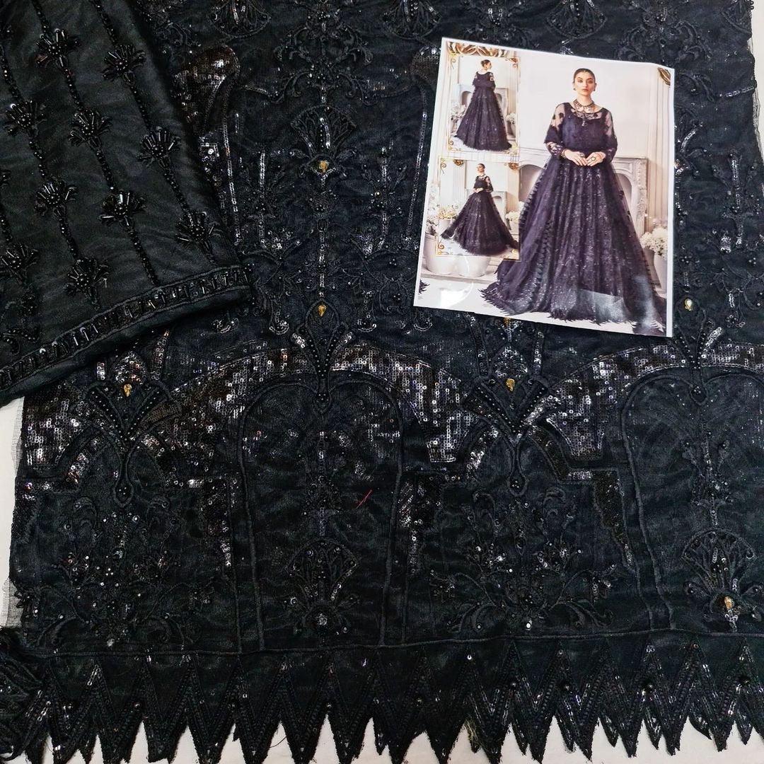 Black Embroidered Net Gown | Pakistani Maxi Dress with Dupatta