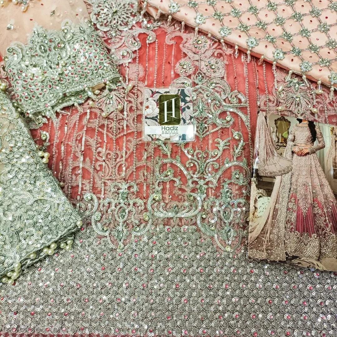 Pastel Pink Bridal Maxi Dress | Embroidered Net Gown with Dupatta