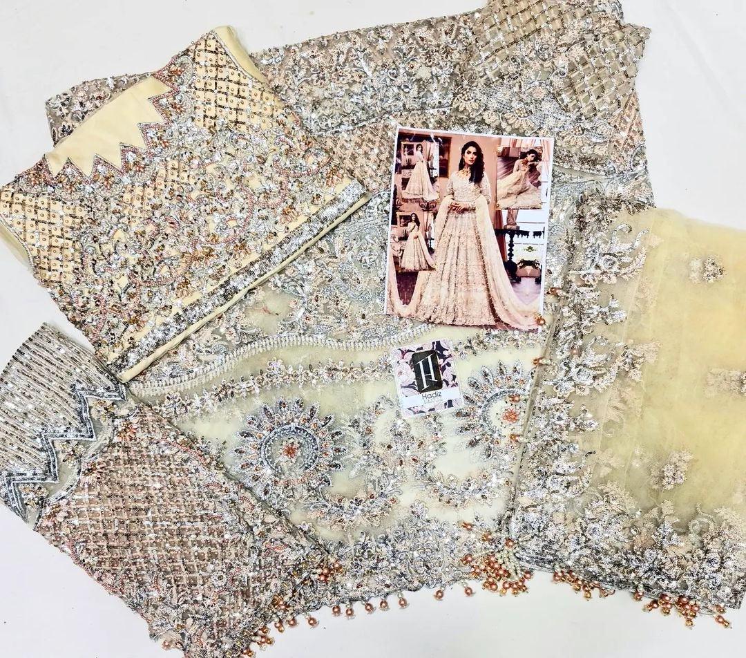 Champagne Gold Bridal Maxi Dress | Hand-Embroidered Net Gown