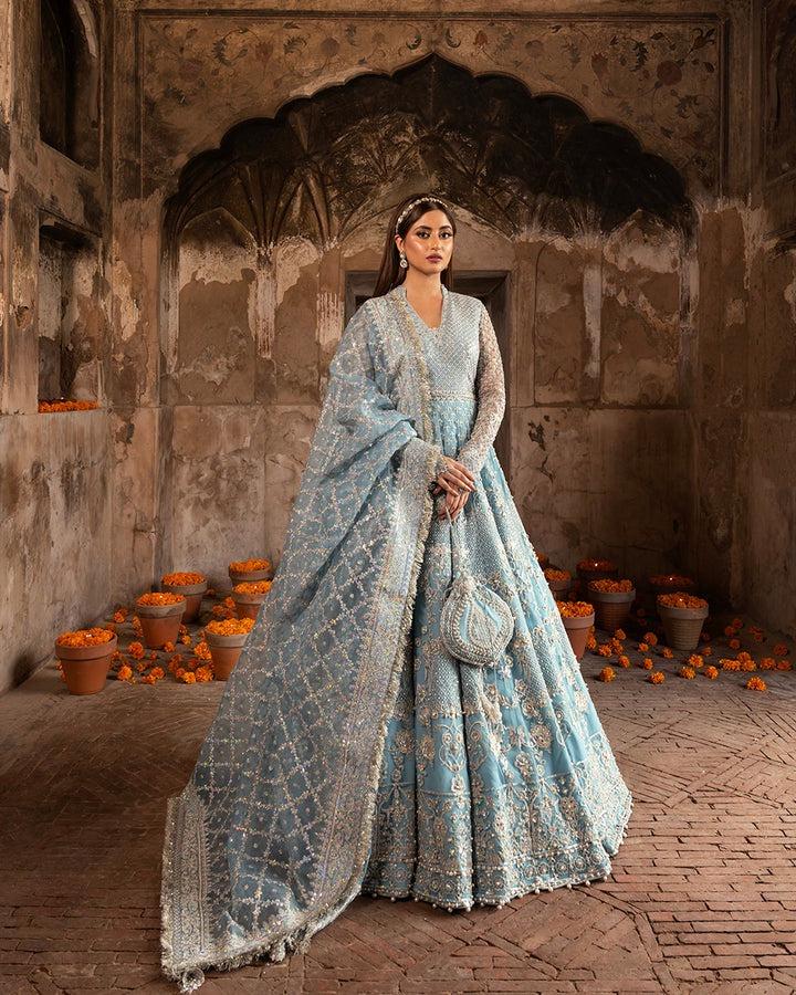 Powder Blue Embroidered Bridal Maxi Dress | Pakistani Wedding Outfit