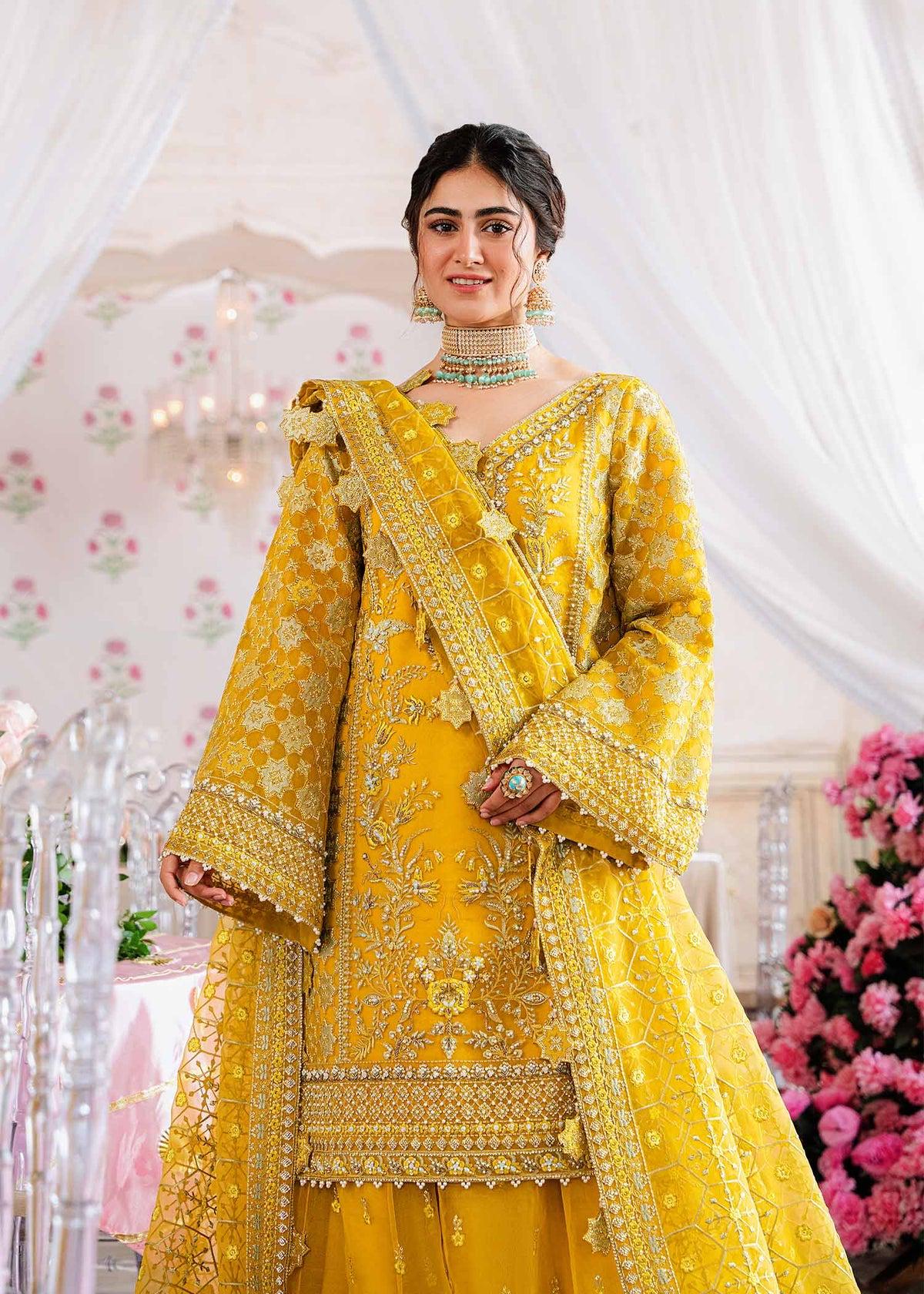 Yellow Bridal Gharara | Embroidered Organza Pakistani Wedding Dress